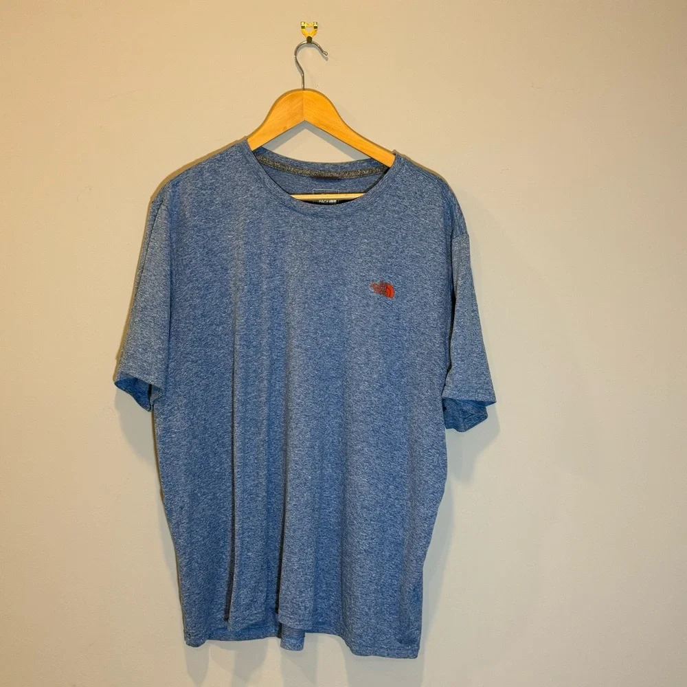North Face Adventure Tshirt, Blue with Bright Red/Orange Logo, Men’s XXL, EUC‎